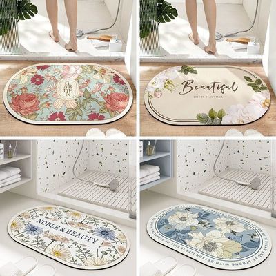 40*60cm Light Grey Oval Diatom Mud Diatomite Soft Bath Mat for Rapid Water Absorption