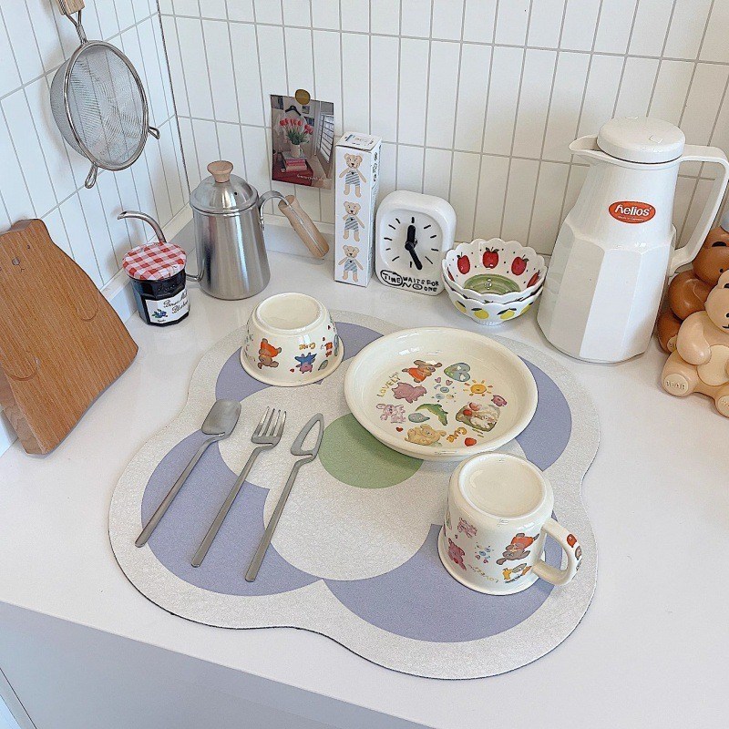 Non Slip Drain Pad Dish Placemat Custom Pink Table Decoration Placemat for Kitchen