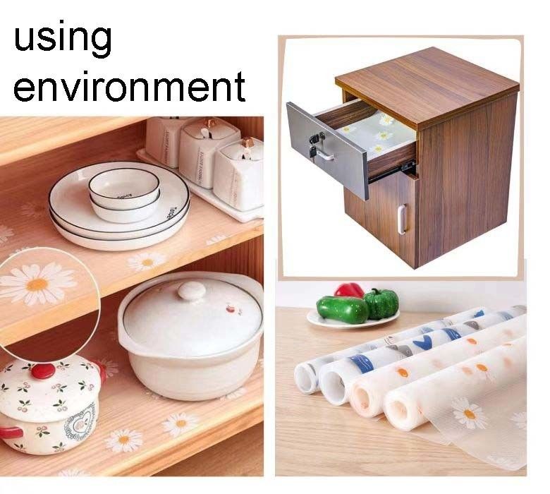 Washable EVA Kitchen Cabinet Drawer Tool Shelf Liner with Small Chrysanthemum Pattern